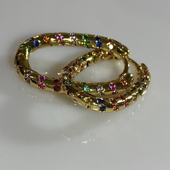 Gold Plated Ellipse Rainbow Hoop Earrings - Picture 9 of 11